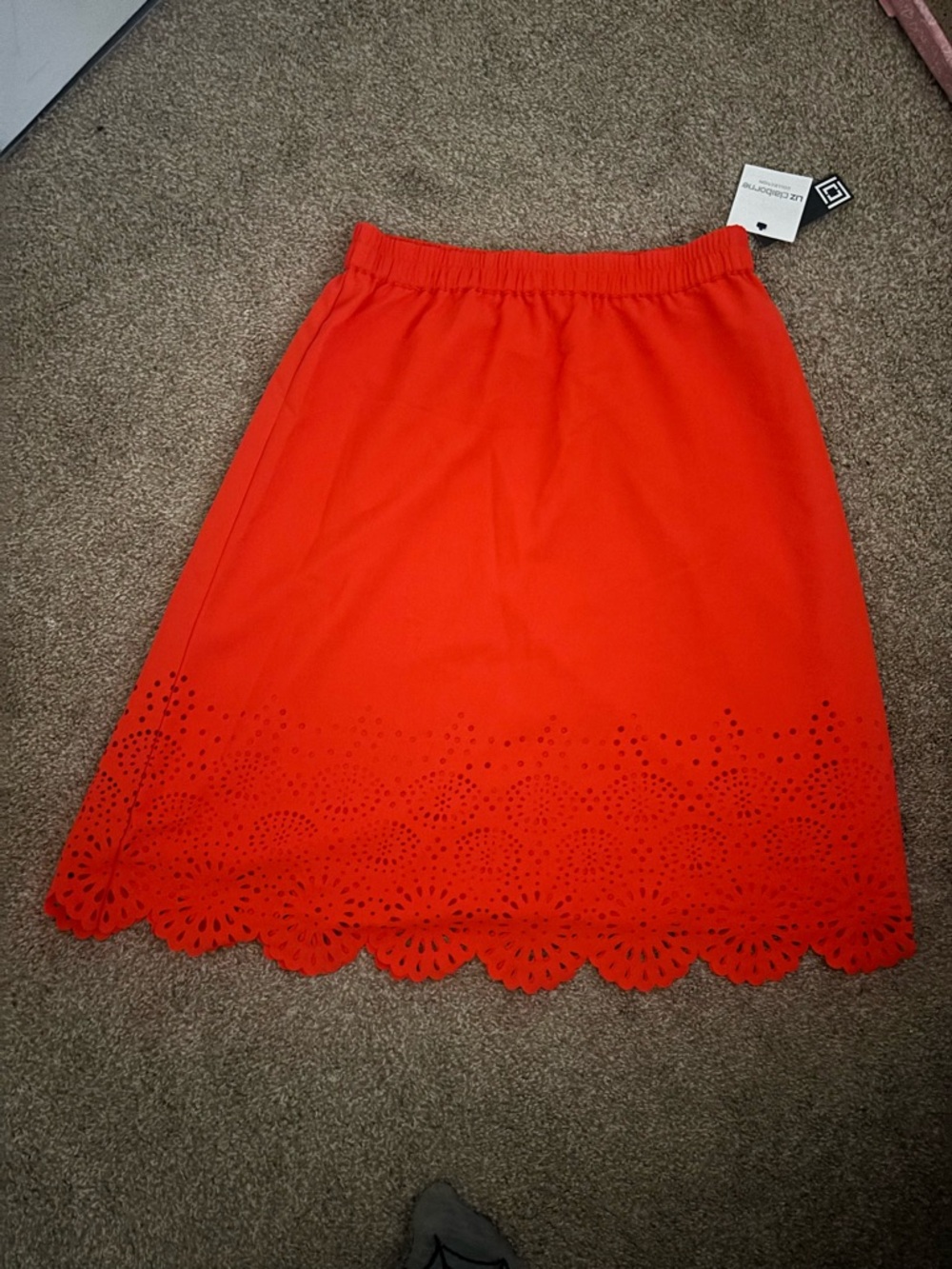 Liz Claiborne Orange A-Line Skirt with Laser-Cut Scalloped Hem
